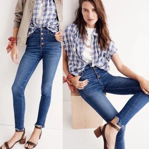 Madewell -1107 Blue Chewed-Hem Edition 10" High-Rise Skinny‎ Jeans Size 28 - Picture 1 of 10